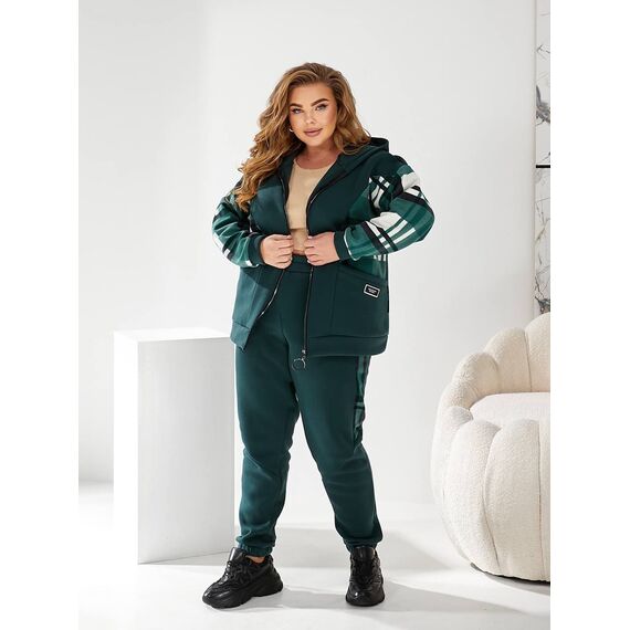 Жіночий теплий костюм двійка колір пляшка, Колір: Темно-зелений, Розмір: 56, зображення 2