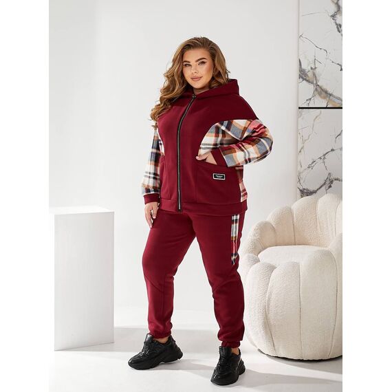 Жіночий теплий костюм двійка колір бордовий, Колір: Бордовий, Розмір: 56, зображення 8