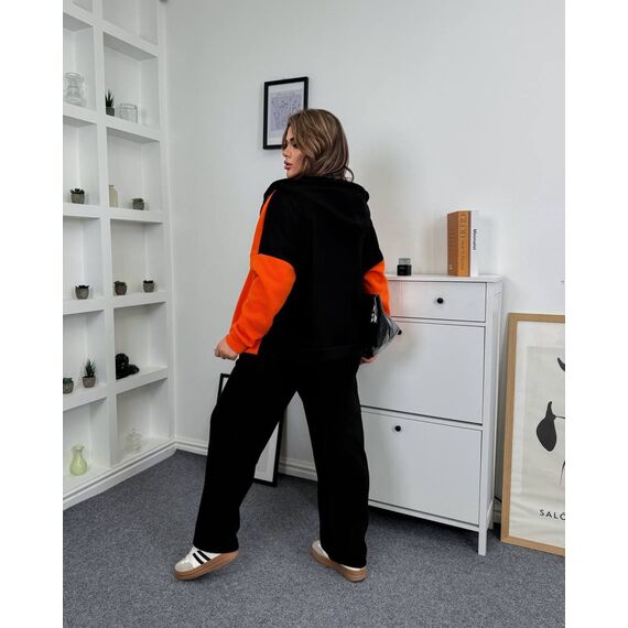 Жіночий теплий костюм двійка колір чорний-оранж, Колір: Чорний, Розмір: 58, зображення 3