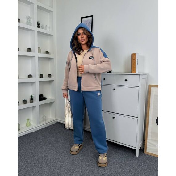 Жіночий теплий костюм двійка колір джинс-беж, Колір: Блакитний, Розмір: 58, зображення 7