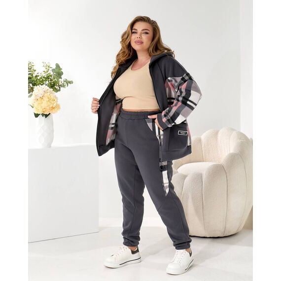 Жіночий теплий костюм двійка колір графіт, Колір: Графітовий, Розмір: 56, зображення 4