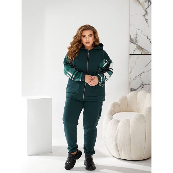 Жіночий теплий костюм двійка колір пляшка, Колір: Темно-зелений, Розмір: 56