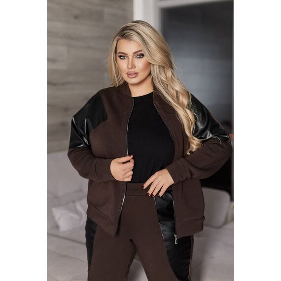 Жіночий теплий костюм двійка колір шоколад, Колір: Коричневий, Розмір: 62, зображення 4