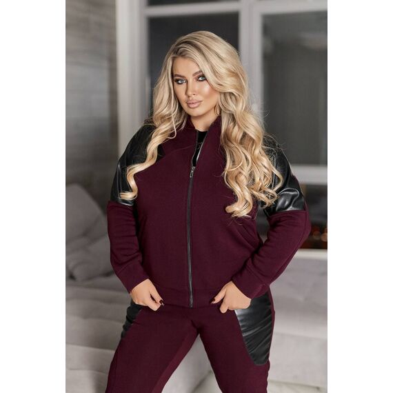 Жіночий теплий костюм двійка колір винний, Колір: Бордовий, Розмір: 62, зображення 3