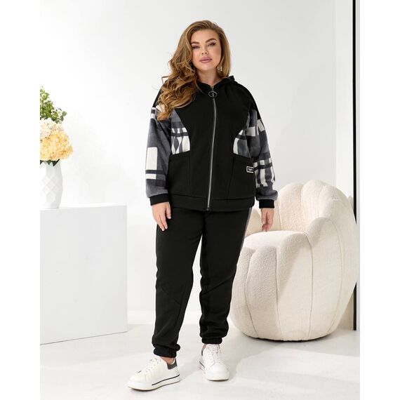 Жіночий теплий костюм двійка колір чорний, Колір: Чорний, Розмір: 56, зображення 9