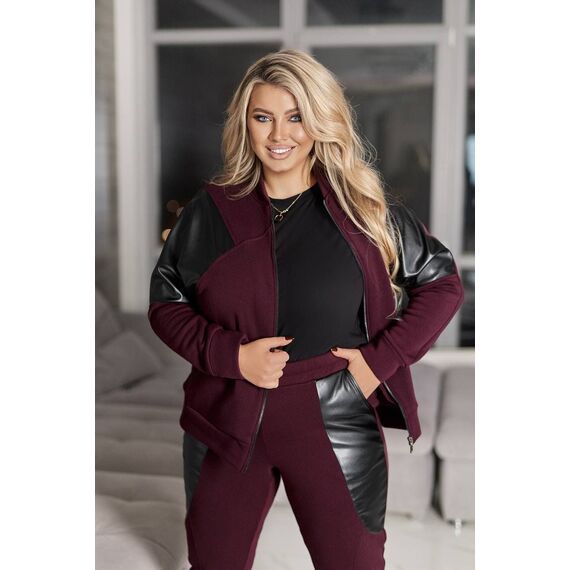 Жіночий теплий костюм двійка колір винний, Колір: Бордовий, Розмір: 62, зображення 6