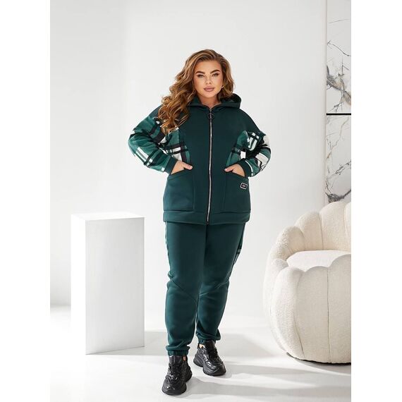 Жіночий теплий костюм двійка колір пляшка, Колір: Темно-зелений, Розмір: 56, зображення 4