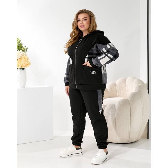 Жіночий теплий костюм двійка колір чорний, Колір: Чорний, Розмір: 56, зображення 10