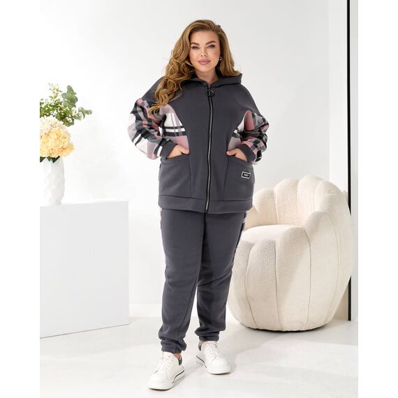 Жіночий теплий костюм двійка колір графіт, Колір: Графітовий, Розмір: 56, зображення 8