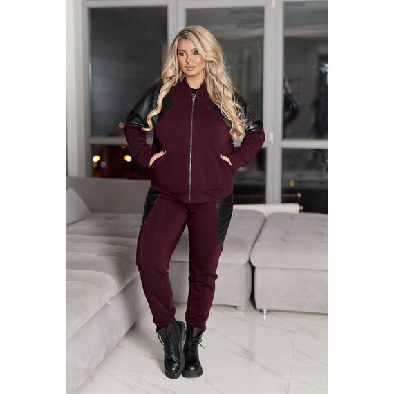 Жіночий теплий костюм двійка колір винний, Колір: Бордовий, Розмір: 62