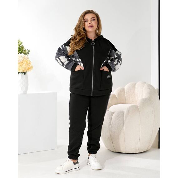 Жіночий теплий костюм двійка колір чорний, Колір: Чорний, Розмір: 56, зображення 7