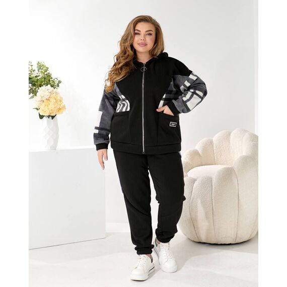 Жіночий теплий костюм двійка колір чорний, Колір: Чорний, Розмір: 56, зображення 8