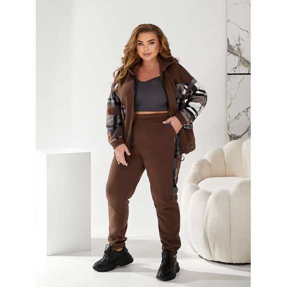 Жіночий теплий костюм двійка колір коричневий, Колір: Коричневий, Розмір: 56, зображення 2