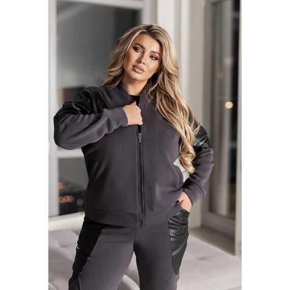 Жіночий теплий костюм двійка колір графіт, Колір: Графітовий, Розмір: 54, зображення 4
