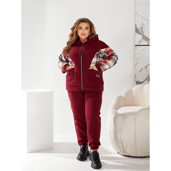 Жіночий теплий костюм двійка колір бордовий, Колір: Бордовий, Розмір: 56, зображення 6