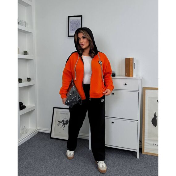 Жіночий теплий костюм двійка колір чорний-оранж, Колір: Чорний, Розмір: 58, зображення 5