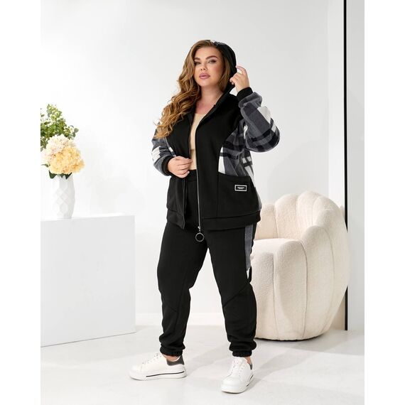 Жіночий теплий костюм двійка колір чорний, Колір: Чорний, Розмір: 56, зображення 5
