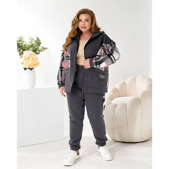 Жіночий теплий костюм двійка колір графіт, Колір: Графітовий, Розмір: 56, зображення 2