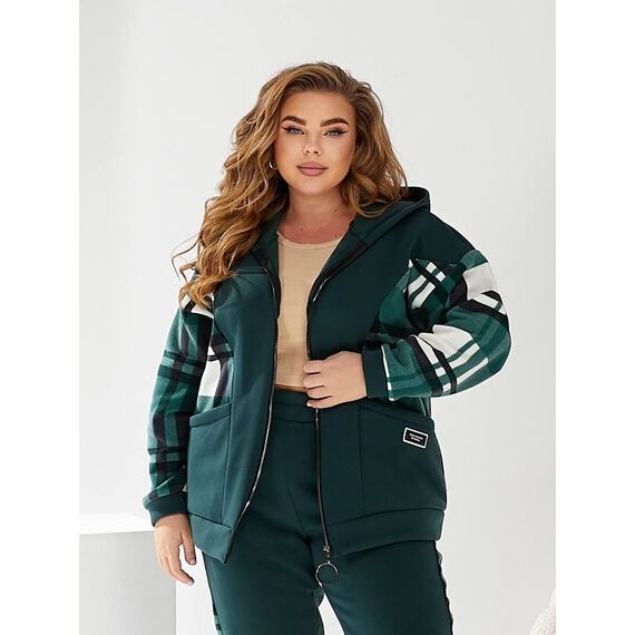 Жіночий теплий костюм двійка колір пляшка, Колір: Темно-зелений, Розмір: 56, зображення 3