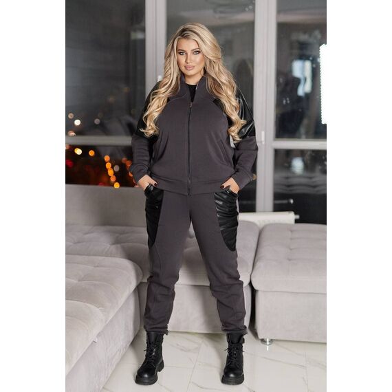 Жіночий теплий костюм двійка колір графіт, Колір: Графітовий, Розмір: 54