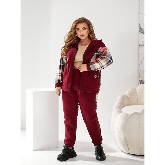 Жіночий теплий костюм двійка колір бордовий, Колір: Бордовий, Розмір: 56, зображення 3