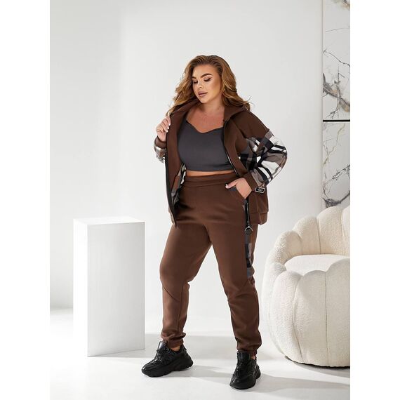 Жіночий теплий костюм двійка колір коричневий, Колір: Коричневий, Розмір: 56, зображення 5