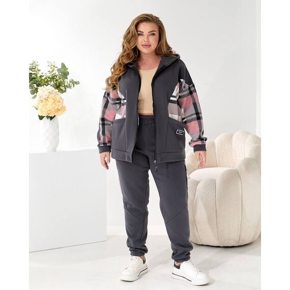 Жіночий теплий костюм двійка колір графіт, Колір: Графітовий, Розмір: 56