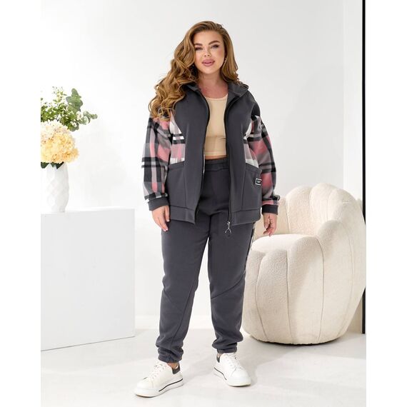 Жіночий теплий костюм двійка колір графіт, Колір: Графітовий, Розмір: 56, зображення 3