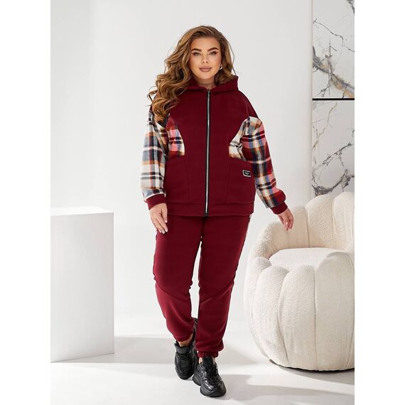 Жіночий теплий костюм двійка колір бордовий, Колір: Бордовий, Розмір: 56, зображення 7