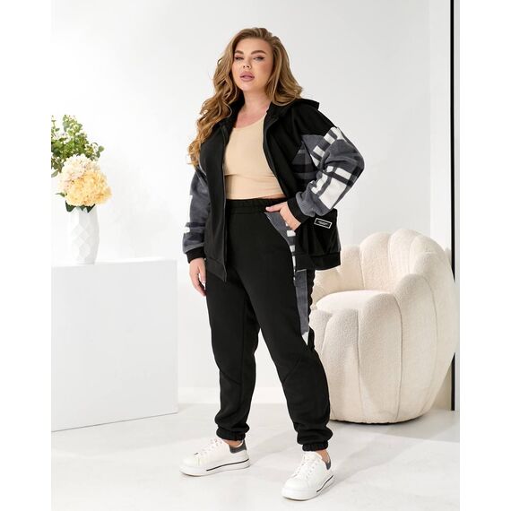 Жіночий теплий костюм двійка колір чорний, Колір: Чорний, Розмір: 56, зображення 3