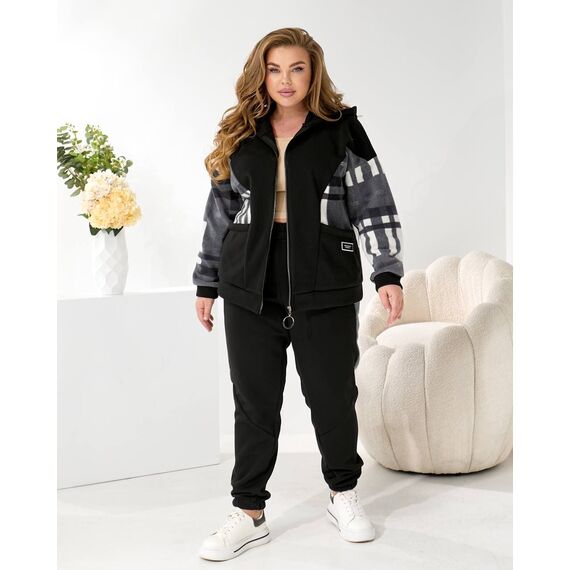 Жіночий теплий костюм двійка колір чорний, Колір: Чорний, Розмір: 56, зображення 2