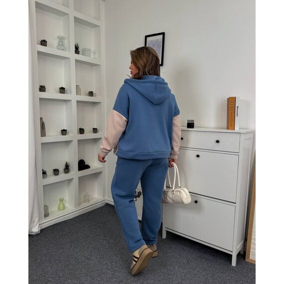 Жіночий теплий костюм двійка колір джинс-беж, Колір: Блакитний, Розмір: 58, зображення 3