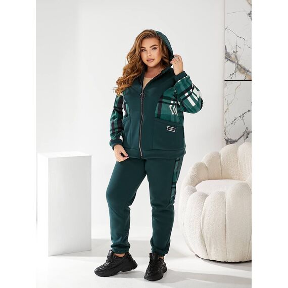 Жіночий теплий костюм двійка колір пляшка, Колір: Темно-зелений, Розмір: 56, зображення 6