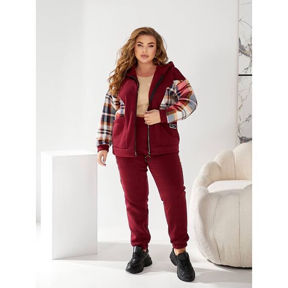 Жіночий теплий костюм двійка колір бордовий, Колір: Бордовий, Розмір: 56