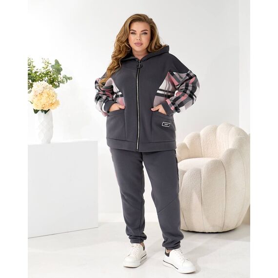 Жіночий теплий костюм двійка колір графіт, Колір: Графітовий, Розмір: 56, зображення 7