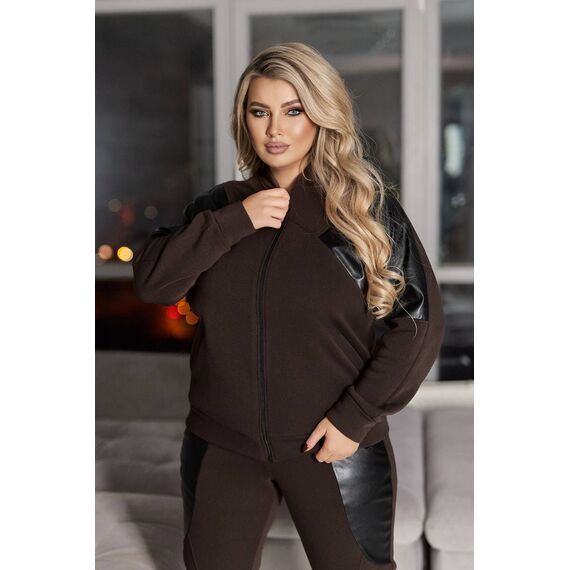 Жіночий теплий костюм двійка колір шоколад, Колір: Коричневий, Розмір: 62, зображення 5