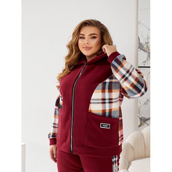 Жіночий теплий костюм двійка колір бордовий, Колір: Бордовий, Розмір: 56, зображення 9