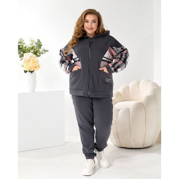 Жіночий теплий костюм двійка колір графіт, Колір: Графітовий, Розмір: 56, зображення 9