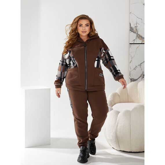 Жіночий теплий костюм двійка колір коричневий, Колір: Коричневий, Розмір: 56, зображення 7