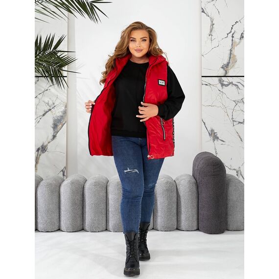 Женская жилетка цвет с капюшоном цвет красный, Цвет: Красный, Размер: 52, изображение 4