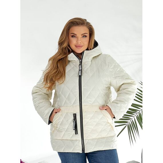 Женская демисезонная куртка молочного цвета, Цвет: Молочный, Размер: 56