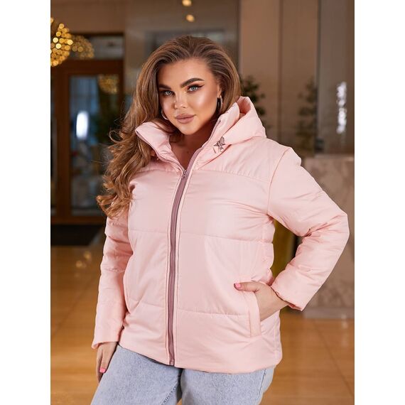 Женская демисезонная куртка розового цвета, Цвет: Розовый, Размер: 64, изображение 4