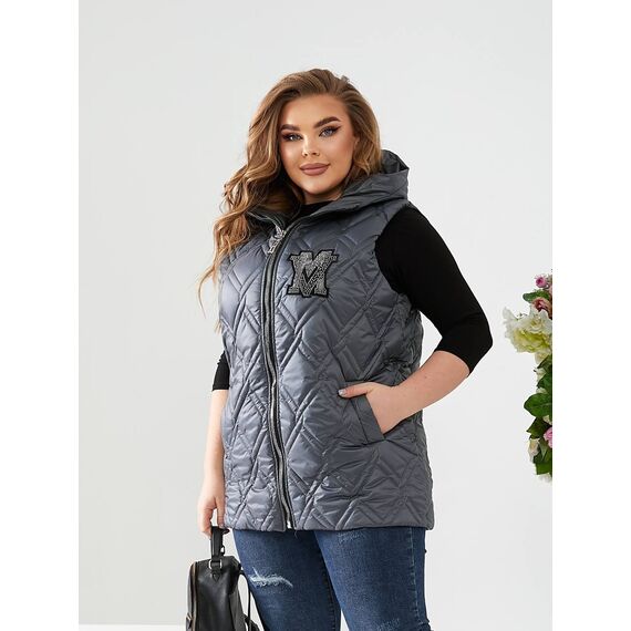 Женская весенняя жилетка серого цвета, Цвет: Серый, Размер: 48, изображение 4