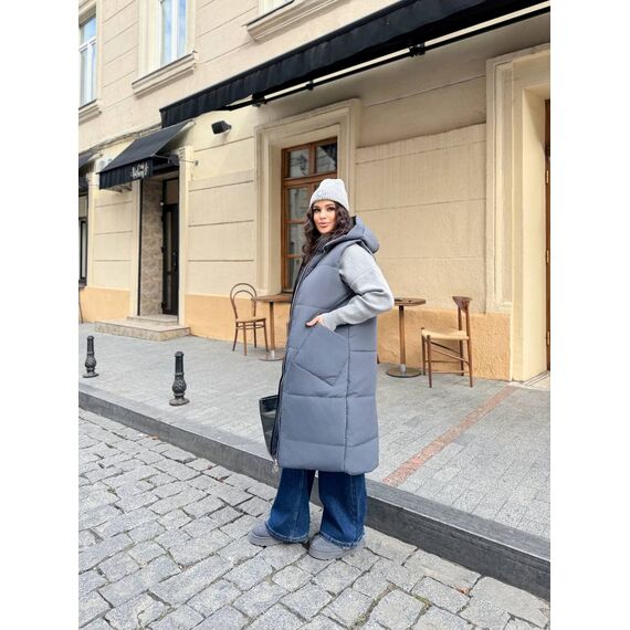 Женская длинная жилетка цвета графит, Цвет: Графитовый, Размер: 54, изображение 2