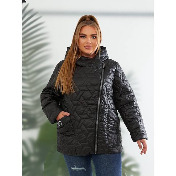 Женская демисезонная куртка цвет черный, Цвет: Черный, Размер: 56