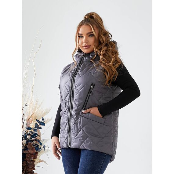 Женская жилетка с капюшоном цвет графит, Цвет: Графитовый, Размер: 56, изображение 6