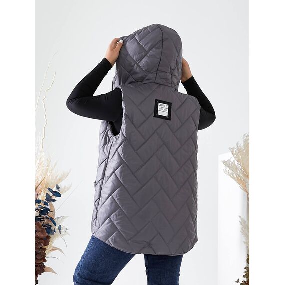 Женская жилетка с капюшоном цвет графит, Цвет: Графитовый, Размер: 56, изображение 2