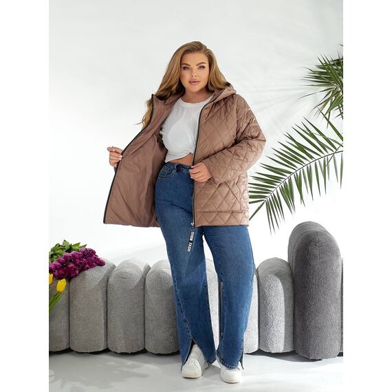 Женская демисезонная куртка цвета мокко, Цвет: Темно-бежевый, Размер: 56, изображение 7