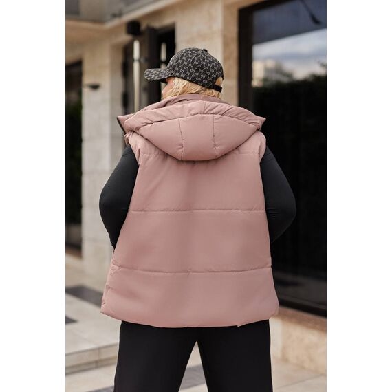 Женская жилетка с капюшоном цвет шоколадный, Цвет: Коричневый, Размер: 52, изображение 2