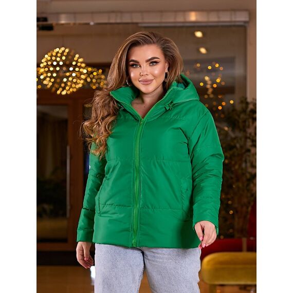 Женская демисезонная куртка цвет трава, Цвет: Светло-зеленый, Размер: 68, изображение 3